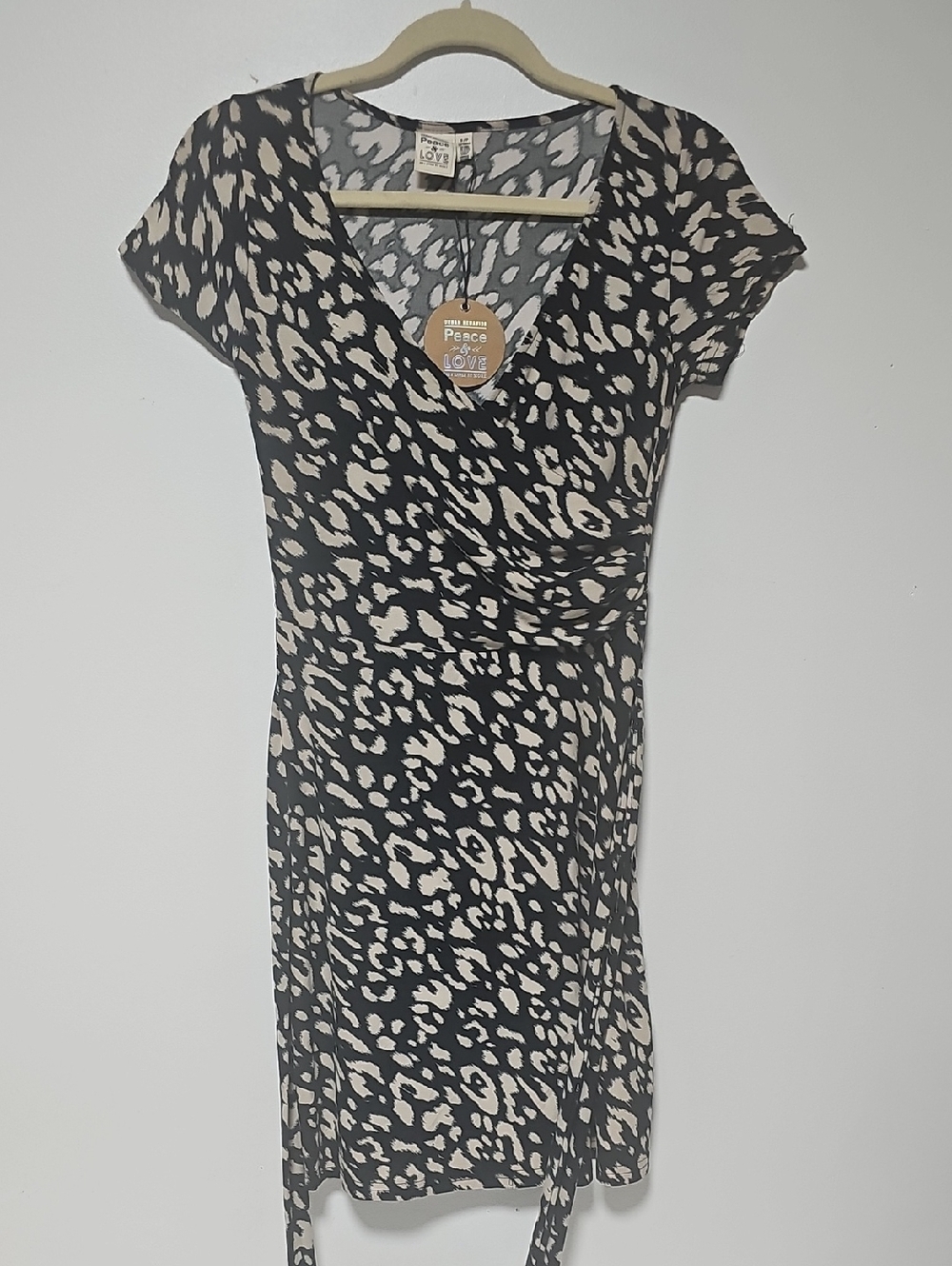 Peace Love World Black and Cream Leopard-Print Wrap Dress